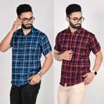 Men Checkered, Printed Casual Blue, Red Shirt