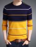 Striped Men Dark Blue, Yellow T-Shirt