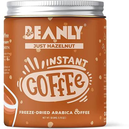 Beanly Instant Coffee – Freeze Dried & Microground Coffee, Just Hazelnut, 50 Grams Pack Instant Coffee (50 g, Hazelnut Flavoured)