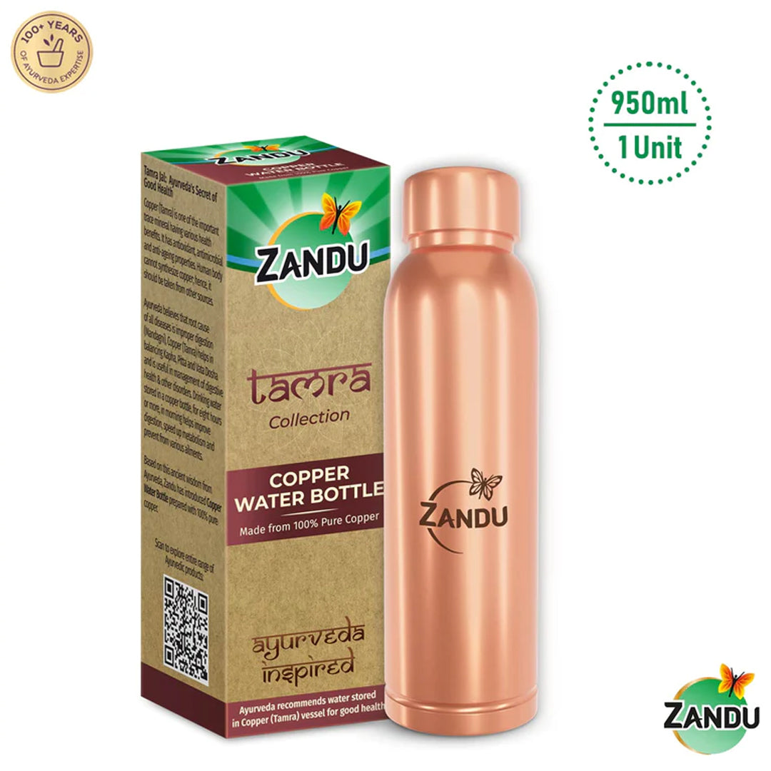100% Pure Copper Water Bottle | Boosts Immunity & Prevents Bacterial Infections (950ml)
